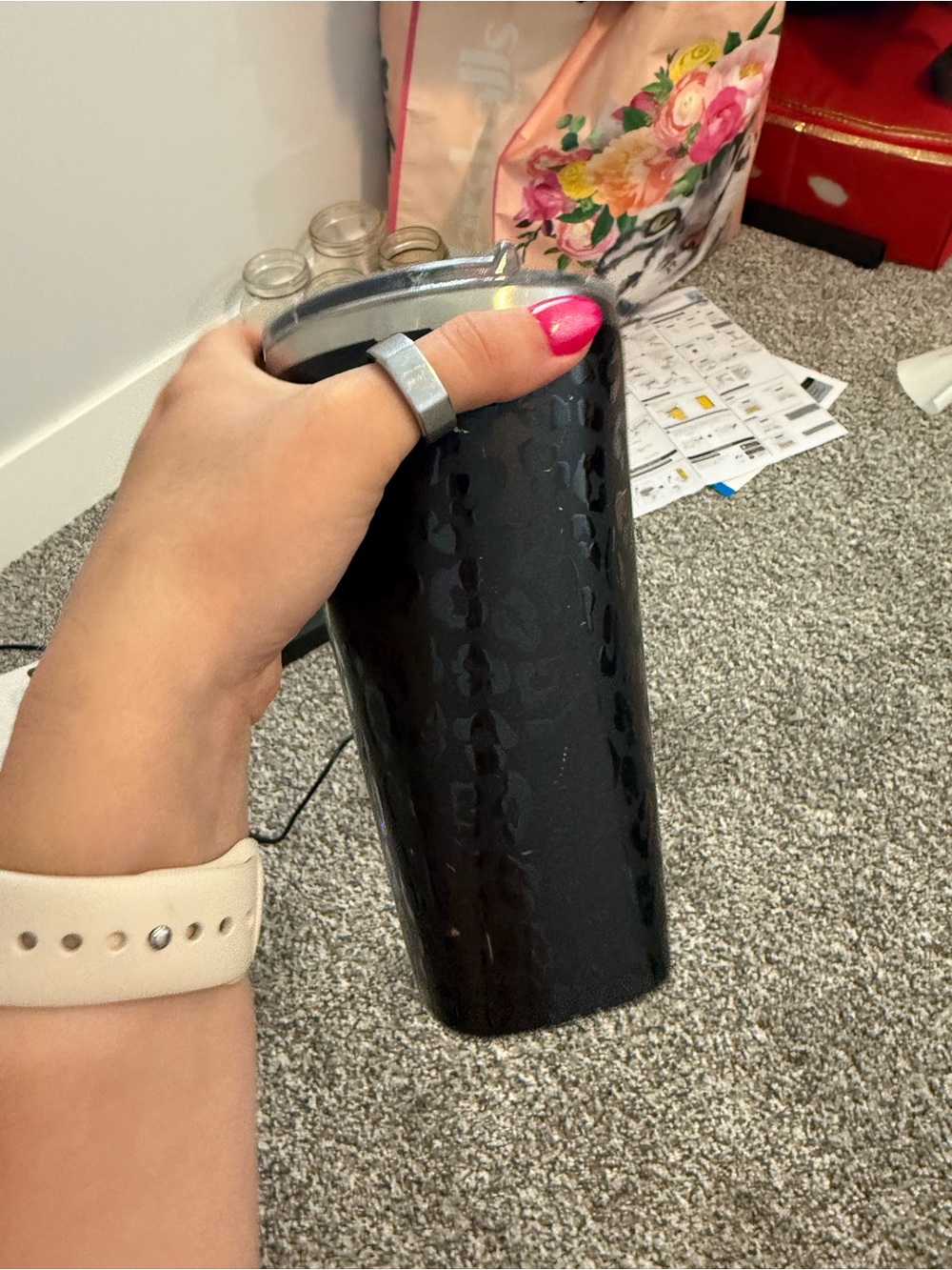 Insulated Black Stainless Steel Travel Tumbler - Sleek Textured Finish